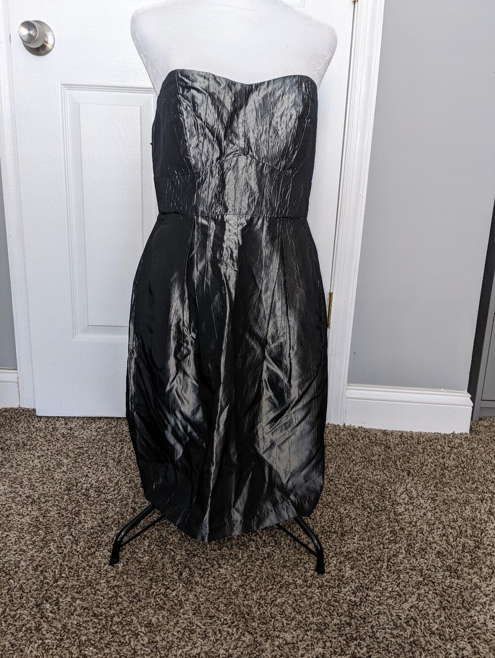La La Lame Silver Grey Silk Dress M - Picture 10 of 14